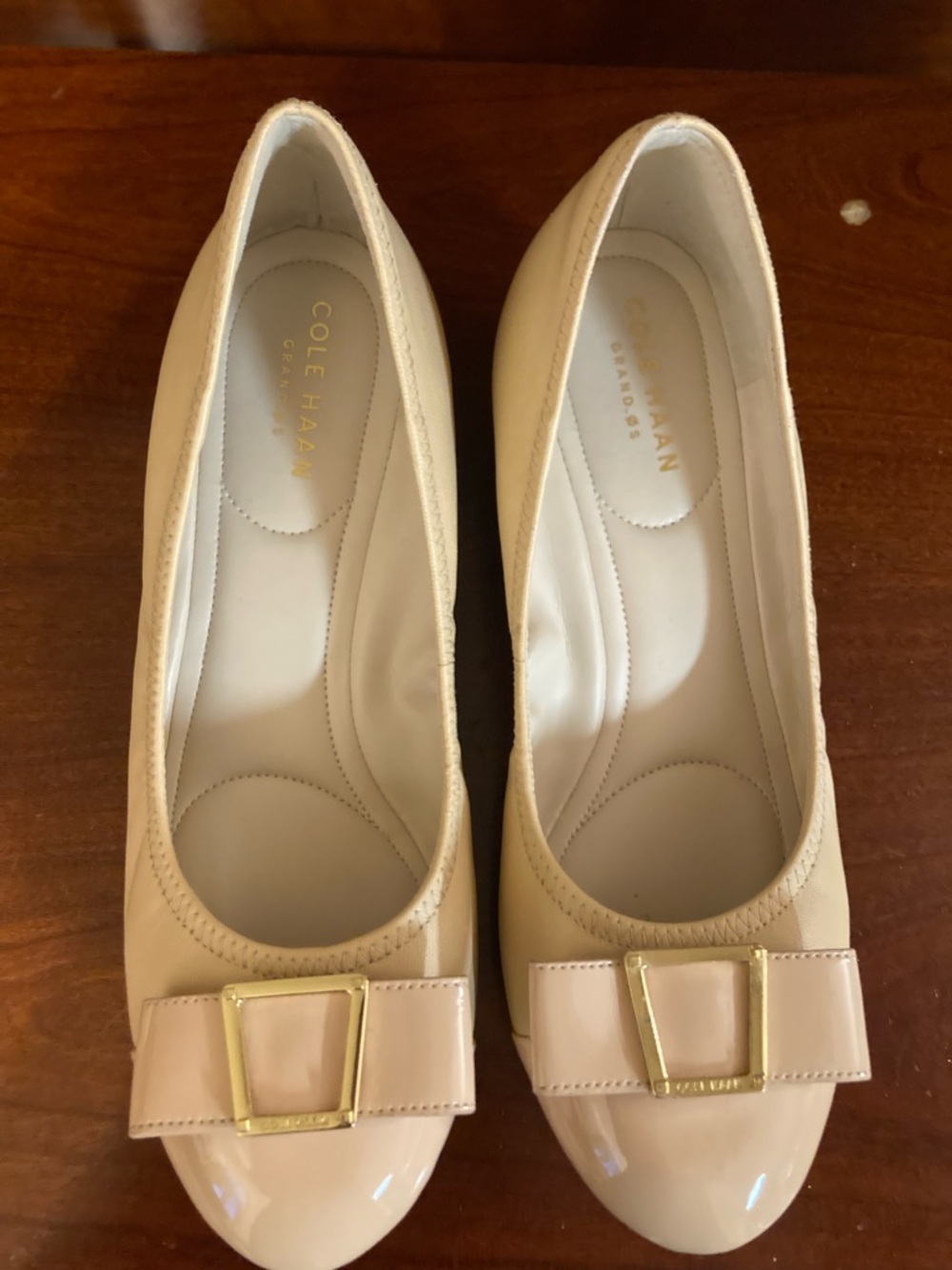 Cole Haan Nude Bow Wedge Shoes